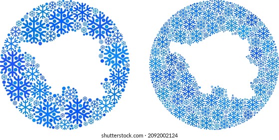 Snow flakes Saarland Land map collage is formed with circle and cut out shape. Vector Saarland Land map collage of snow particles in variable sizes and blue shades. Created for Christmas applications.