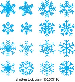 Snow flakes. Set of original stylized snow flakes on the white background. Vector.