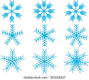 Snow flakes. Set of original stylized snow flakes on the white background. Vector.