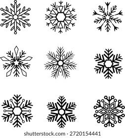 flocos de neve, conjunto de ícones flocos de neve de inverno, ícones de vetor flocos de neve, gráficos vetoriais, conjunto de flocos de neve design de natal