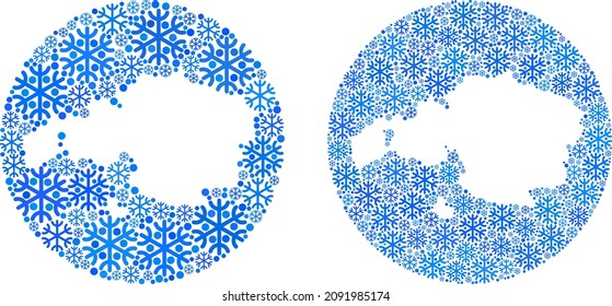 Snow flakes Vizcaya Province map collage created with sphere and cut out shape. Vector Vizcaya Province map collage of snow items in various sizes and blue color hues. Created for Christmas concepts.