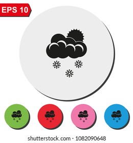 Snow flat round colorful vector icon. Sun behind the cloud sign.