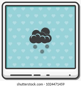 Snow flat vector icon. Sun behind the cloud sign.