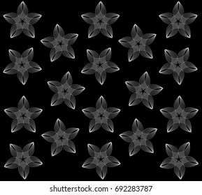 Snow flower on black background.- illustration, lind pattern, single line, star