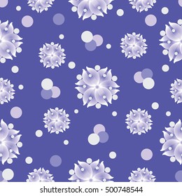 Snow flowers on a blue background. Seamless pattern. The cold color palette. Design for textiles, tableware, wrapping paper, covers, and cases.