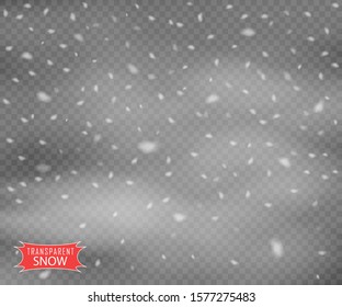 The snow is flying and the wind is blowing on a transparent background, Blizzard. Vector winter decorative overlay element.