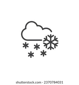 Snow Forecast line icon. Cloud and snowflakes linear style sign for mobile concept and web design. Snowy weather outline vector icon. Winter Symbol, logo illustration. Vector graphics
