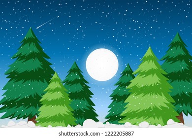 Snow forest background scene illustration