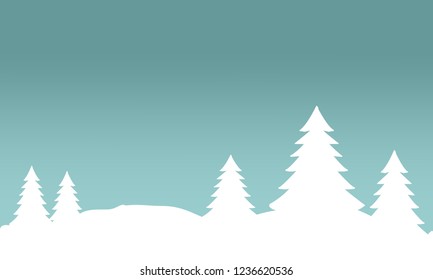 Snow forest. Pines, trees and mountain in winter. Paper vector Illustration.