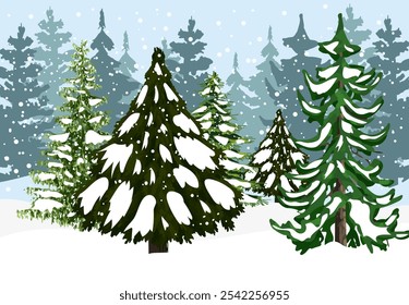 Bosque de nieve con abetos. Bosque de invierno con pinos