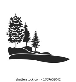 Schneewald, Vektorsymbol.schwarz, Vektorsymbol einzeln auf weißem Hintergrund, Schneewald.