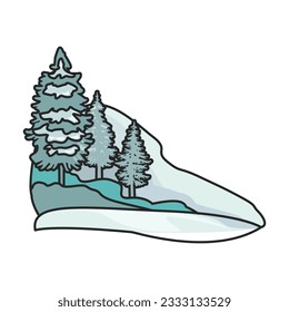 Schneewald, Vektorsymbol.Farbe, Vektorsymbol einzeln auf weißem Hintergrund, Schneewald.