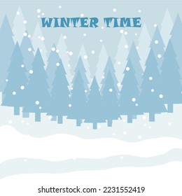 Ilustración del vector del bosque de nieve. Diseño de postales de invierno, plantilla de invierno, tema de invierno