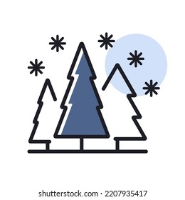 Snow forest vector isolated icon. Winter sign. Graph symbol for travel and tourism web site and apps design, logo, app, UI