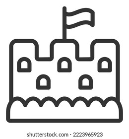 Snow fort in the snow with a flag - icon, illustration on white background, outline style