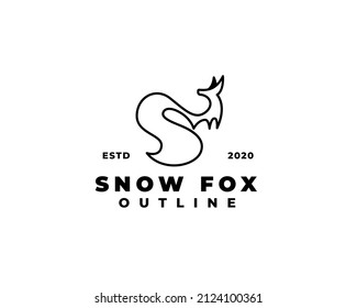 snow fox logo design. Letter s initial logo. Outline fox silhouette logo