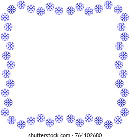 Snow frame. Decoration winter banner rim. Blue framework isolated on white background. Decoration new year concept. Modern art scoreboard. Border from snowflake. Stock vector illustration