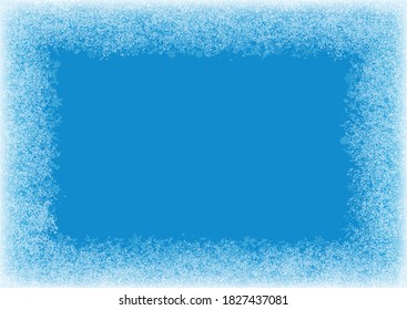 Snow Frame On Blue Background. Frozen Window. Window Frozen Glass Ice. Vector Illustration Eps10