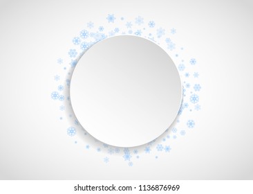 Snow frame on white paper background. Horizontal Christmas and Happy New Year theme. Blue snow frame for banner, gift card, party invitation, partner compliment and special business offers