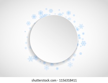 Snow frame on white paper background. Horizontal Christmas and Happy New Year theme. Blue snow frame for banner, gift card, party invitation, partner compliment and special business offers