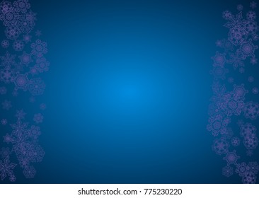 Snow frame sale with ultra violet snowflakes. Winter border for flyer, gift card, party invite, retail offer and ad. Christmas trendy background. Holiday banner on snow frame. New Year frosty backdrop