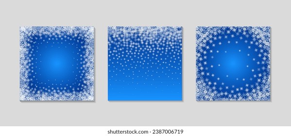 Snow frame set on blue background. Winter decoration text template. Blue background with snowflakes. For social networks, postcards and greetings. Vector illustration