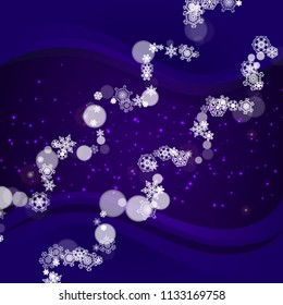 Snow frame with ultra violet snowflakes. New Year snowy backdrop. Winter border for flyer, gift card, invitation, business offer and ad. Christmas trendy background. Holiday banner with snow frame