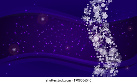 Marco de nieve con copos de nieve ultravioleta. Fondo de Año Nuevo. Borde de invierno para cupones de regalo, vales, anuncios, fiestas. fondo de moda navideño. Pancarta de nieve de vacaciones con marco de nieve