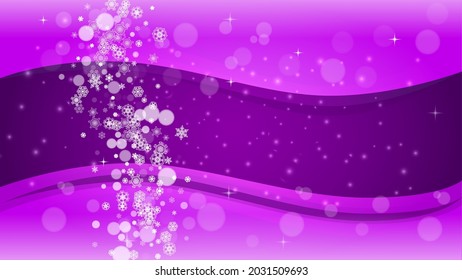 Snow frame with ultra violet snowflakes. New Year backdrop. Winter border for flyer, gift card, party invite, retail offer and ad. Christmas trendy background. Holiday snowy banner with snow frame