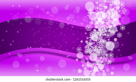 Snow frame with ultraviolet snowflakes. New Year backdrop. Winter border for flyer, gift card, invitation, business offer and ad. Christmas trendy background. Holiday frosty banner with snow frame