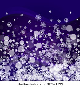 Snow frame with ultraviolet snowflakes. New Year snowy backdrop. Winter border for flyer, gift card, party invite, retail offer and ad. Christmas trendy background. Holiday banner with snow frame