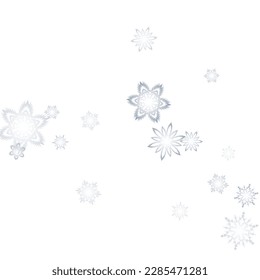 Snow frost effect on grey background. Vector Illustration. Abstract bright white shimmer lights and snowflakes. Glowing blizzard. Scatter falling round particles.
