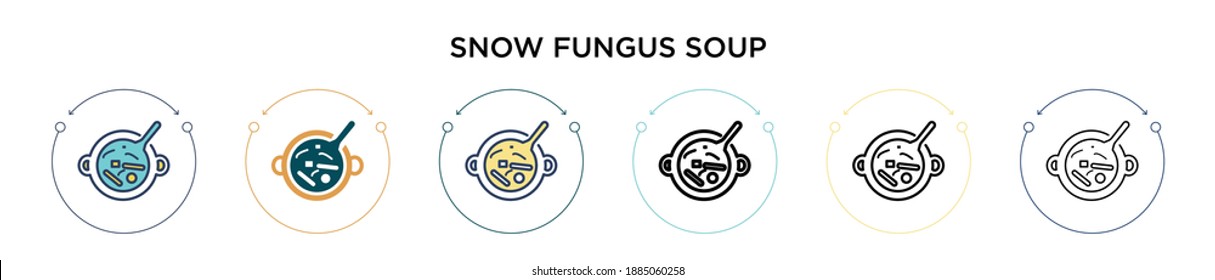 Snow fungus soup icon in filled, thin line, outline and stroke style. Vector illustration of two colored and black snow fungus soup vector icons designs can be used for mobile, ui, web