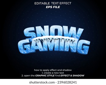 snow gaming text effect, font editable, typography, 3d text for games. vector template