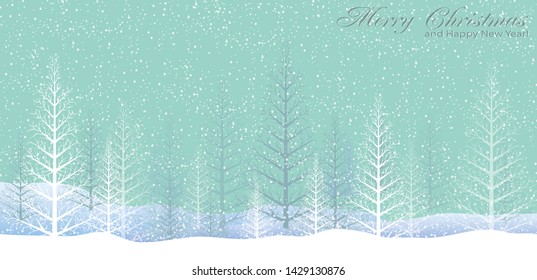 Snow in the garden, pine trees, beautiful white, Christmas ideas and Happy New Year - vector illustration
