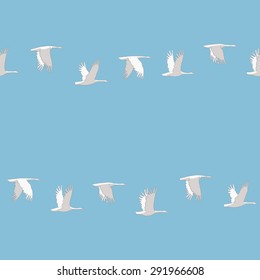 snow geese flying in the blue sky freehand drawing vector seamless pattern