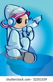 snow girl on the skateboard