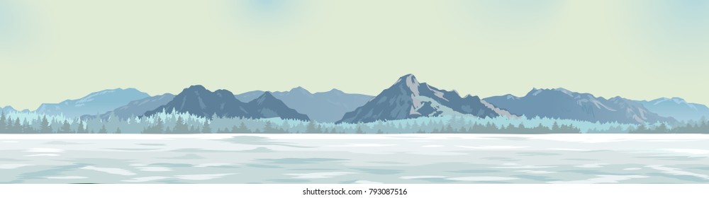 snow glade against the background of mountains