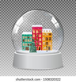 Snow glass globe with little town in winter for Christmas and New Year gift.Vector Illustration EPS10