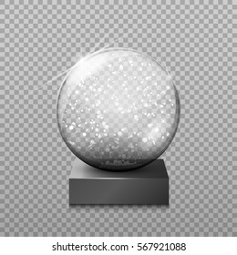 Snow glass transparent ball, vector illustration on a transparent background. Decoration, crystal glass sphere 3d. New Year's gift. The object for your Projects summary.