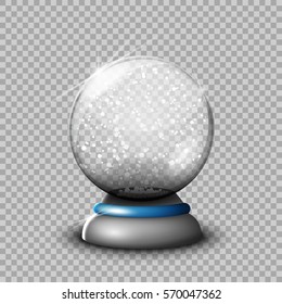 Snow glass transparent ball, vector illustration on a transparent background. Decoration, crystal glass sphere 3d. New Year's gift. The object for your Projects summary.