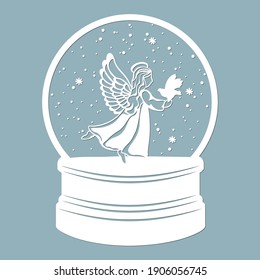 A snow globe, an angel with wings. Laser cutting. Vector illustration. Template for laser cutting, plotter and screen printing.