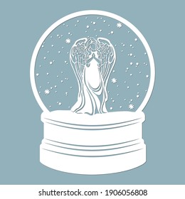 Ein Schneeglobe, ein Engel mit Flügeln. Laserschneiden. Vektorgrafik. Vorlage für Laserschneiden, Plotter und Siebdruck.