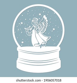 A snow globe, an angel with wings. Laser cutting. Vector illustration. Template for laser cutting, plotter and screen printing.