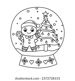 Snow globe ball christmas winter with gingerbread cartoon