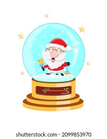 snow globe ball with santa claus merry christmas happy new year vector illustration