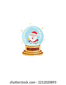 snow globe ball with Santa Claus merry Christmas happy new year vector illustration isolated on white background.  Perfect for coloring book, textiles, icon, web, painting, books, t-shirt print. 