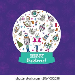 Snow globe. Christmas card the Nutcracker. Magic vector illustration. 