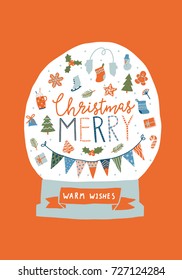 Snow globe Christmas card or poster in vector