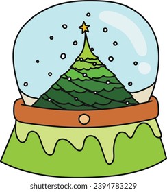 Snow Globe. Christmas elements. Colourful illustration in flat vector cartoon style.